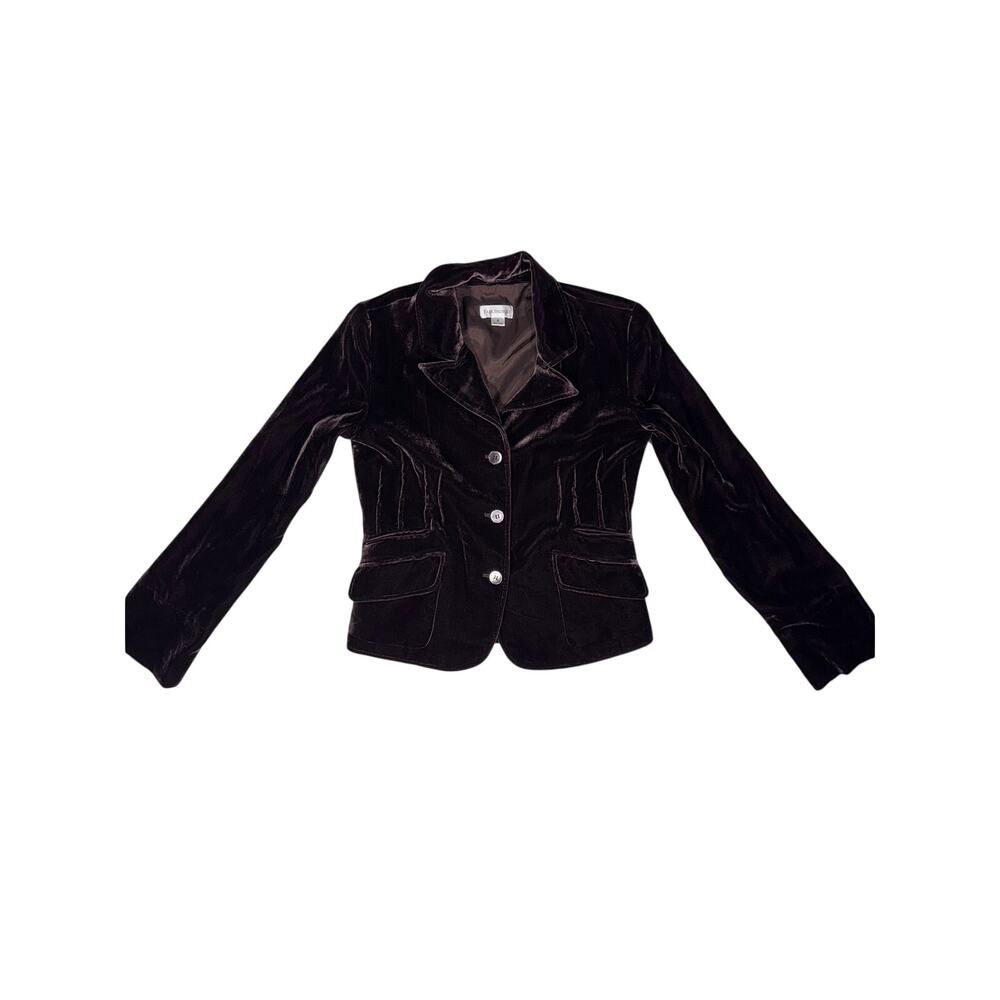 Fair Indigo Womens 6 Brown Velvet Blazer Jacket Silk Blend Tailored Pockets